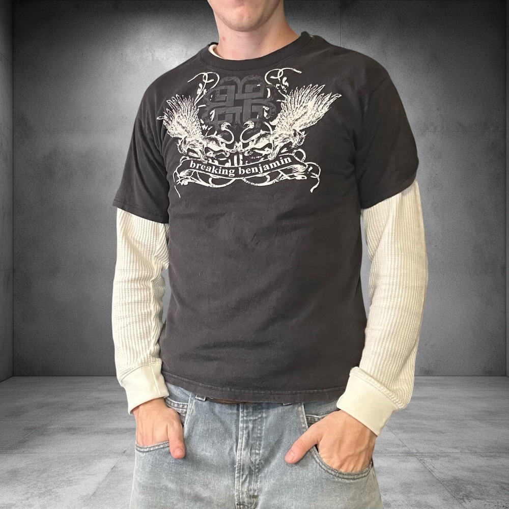 Vintage 2008 Breaking Benjamin Tour Shirt Hanes Heavyweight Black Graphic Tee M